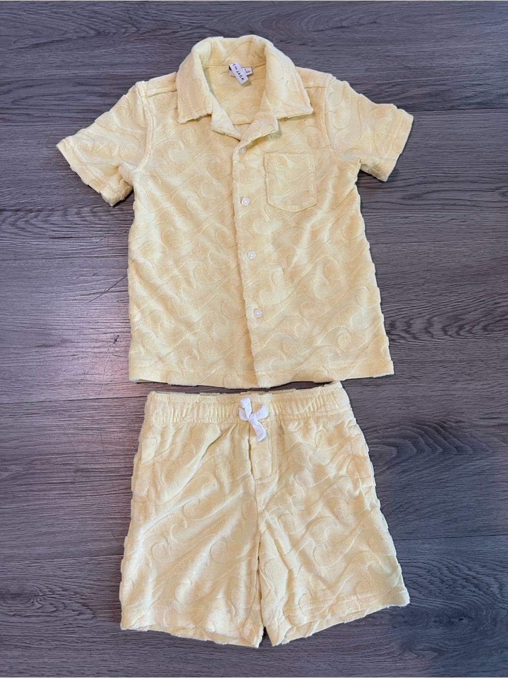 Janie and jack light yellow the Terry cabana shirt and short set size 2 and 8